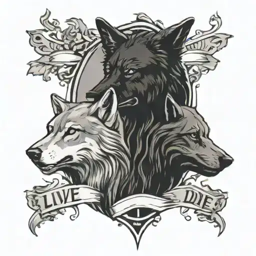 black wolf and white wolf with "I live and I die by which one I feed"  tattoo design idea