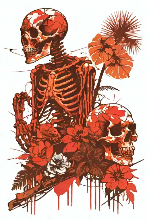 see with beach and skeleton and palm tree growing tattoo design idea