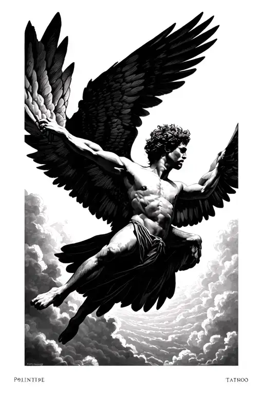 icarus falling from sky tattoo design idea