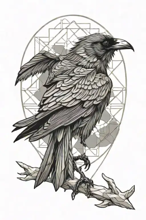 Raven, Greece, fine lines, gradient tattoo design idea
