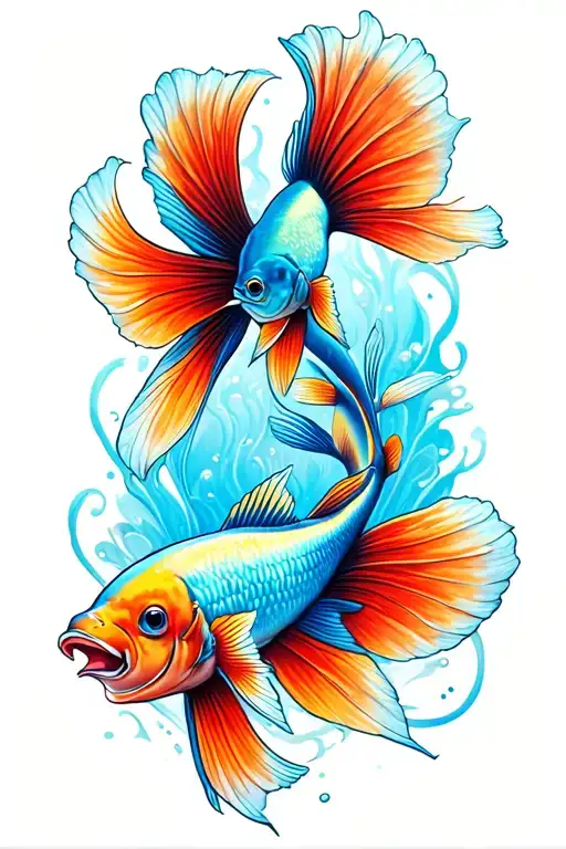 Two fish with large tails tattoo design idea
