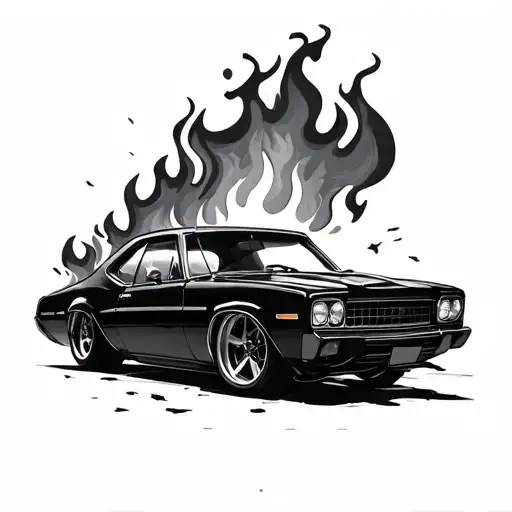 fire and car tattoo design idea