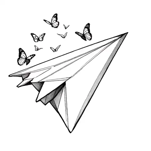 create a tattoo sketch of a paper airplane with little butterflies supporting it tattoo design idea