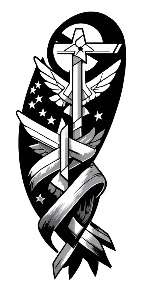 Air Force, patriotic, religious symbol intertwined tattoo design idea