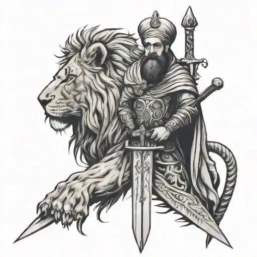 imam ali as sword and lions tattoo design idea