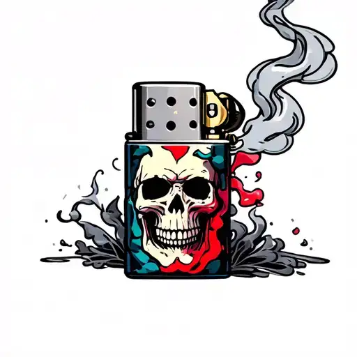lighter with skull smoke tattoo design idea