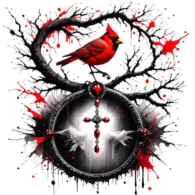 cardinal, rosary, tree of life you will remember my mom tattoo design idea