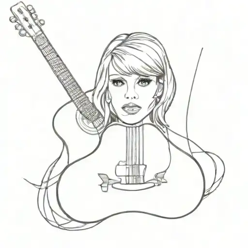 Create a minimalist tattoo of Taylor Swift's guitar with a hidden message in the strings tattoo design idea