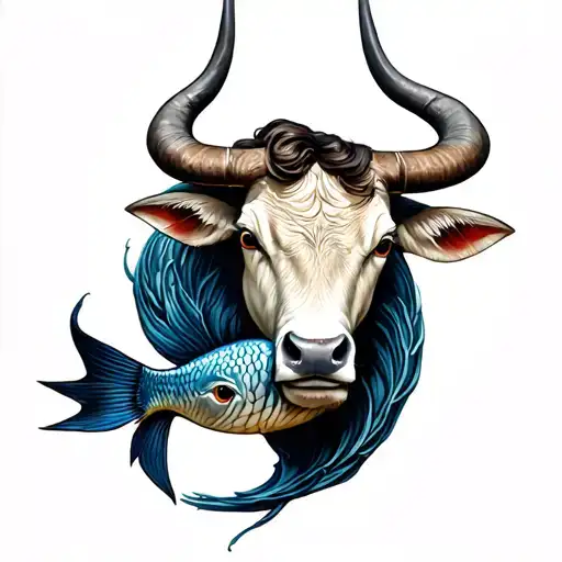 Taurus protecting pisces sign mixed tattoo design idea