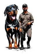 Rottweiler and his owner walking tattoo design idea