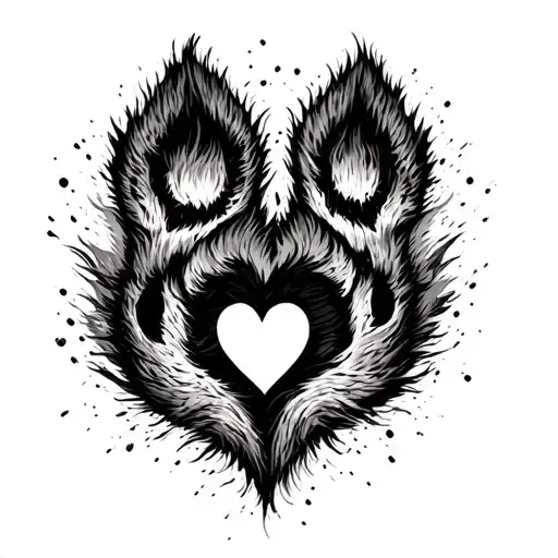 wolf paw prints with a love heart  tattoo design idea