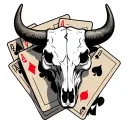 western bull skull with playing cards behind it tattoo design idea