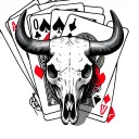 western bull skull with playing cards behind it tattoo design idea