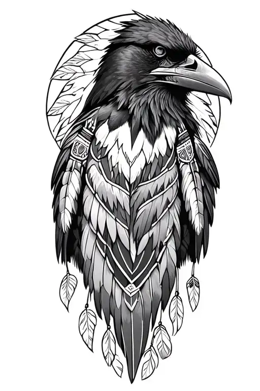 raven with Native American filler tattoo design idea