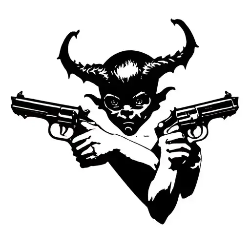 baby demon holding guns tattoo design idea