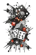 Royal flush, dice, starburst background, 8k, tattoo design idea