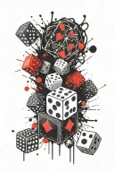 Royal flush, dice, starburst background, 8k, tattoo design idea