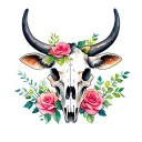 Cow skull with roses tattoo design idea