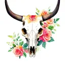 Cow skull with roses tattoo design idea
