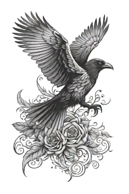 nordic raven flying tattoo design idea