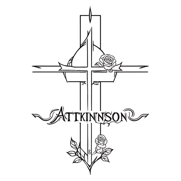 forearm tattoos, christian cross, skulls, snakes, roses, last name atkinson tattoo design idea