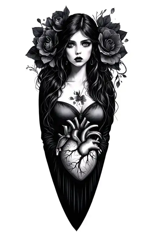 can you feel my heart goth girl tattoo design idea