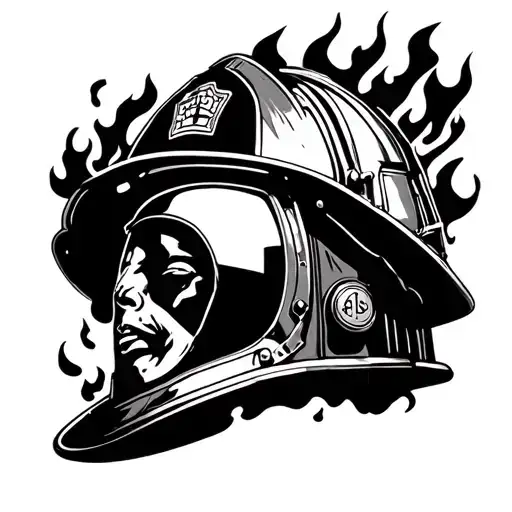 Firefighter helmet engulfed tattoo design idea
