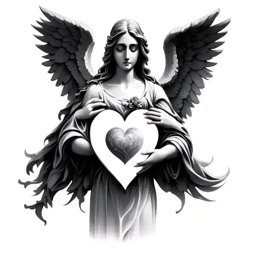 mother angel protecting heart shape tattoo design idea