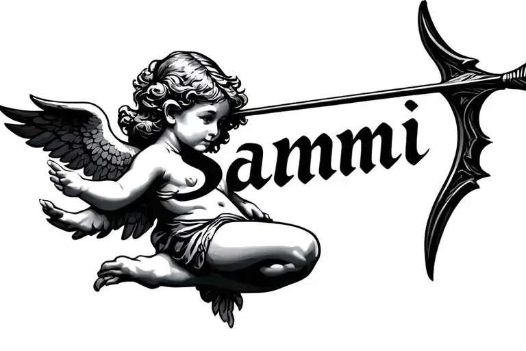 "Sammi" "Sammi" cupid shooting arrow intertwined tattoo design idea