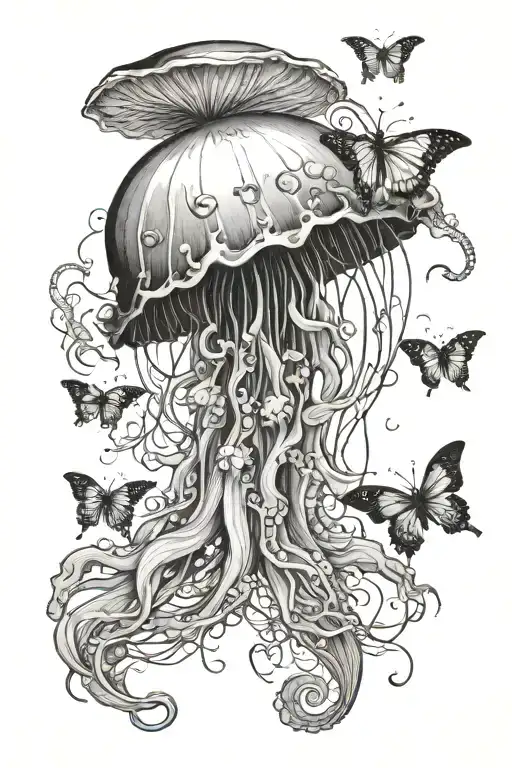 jellyfish, semicolon, butterfly tattoo design idea