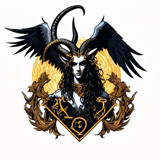 arcangel uriel with capricorn zodiac sign tattoo design idea