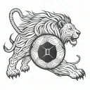 A soccer ball merging with a lion's mane, symbolizing strength and agility tattoo design idea