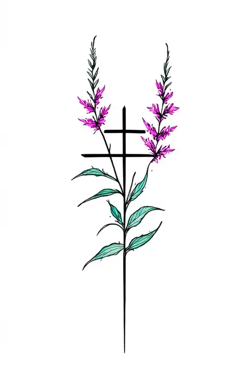 cross with fireweed tattoo design idea