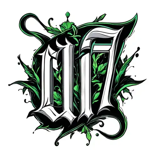 unique authentic original epic drawing letter design that has black and white green touches and says C17 tattoo design idea