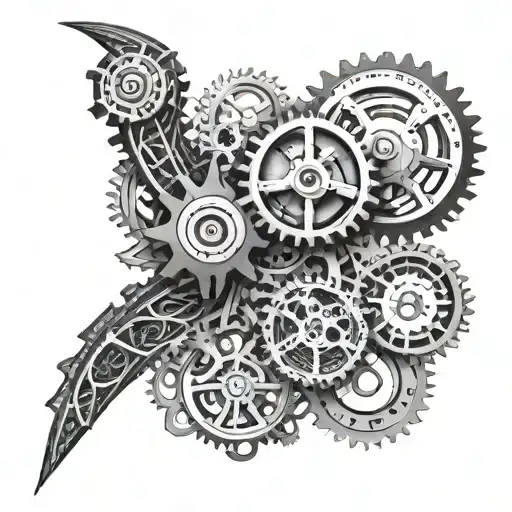 A mechanical snake with intricate gears and cogs for scales, coiled around a precision tool like a caliper or ruler tattoo design idea