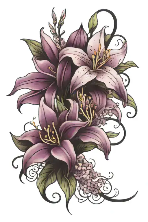 lilacs and stargazer lilys tattoo design idea
