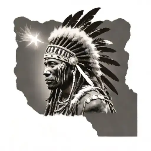 African Warrior With Native American headress tattoo design idea