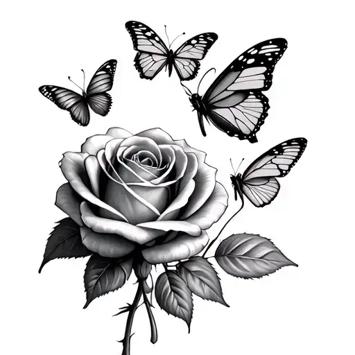 1 rose, 4 butterflies tattoo design idea