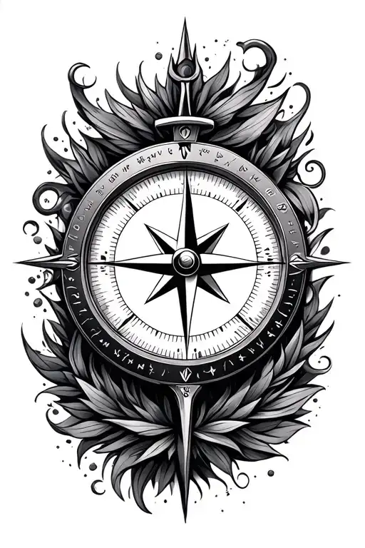 compass surrounded by various tattoo design idea