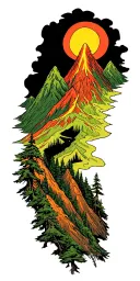volcano forrest and mountains tattoo design idea