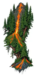 volcano forrest and mountains tattoo design idea