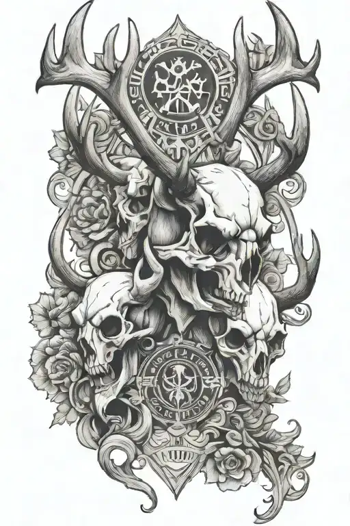 5 deer skull family crest featuring tattoo design idea