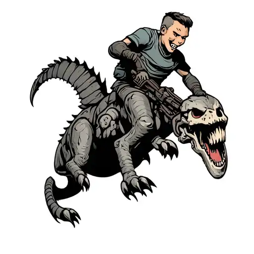 fallout vault boy riding Deathclaw tattoo design idea