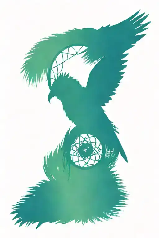 dreamcatcher and kookaburra sitting tattoo design idea