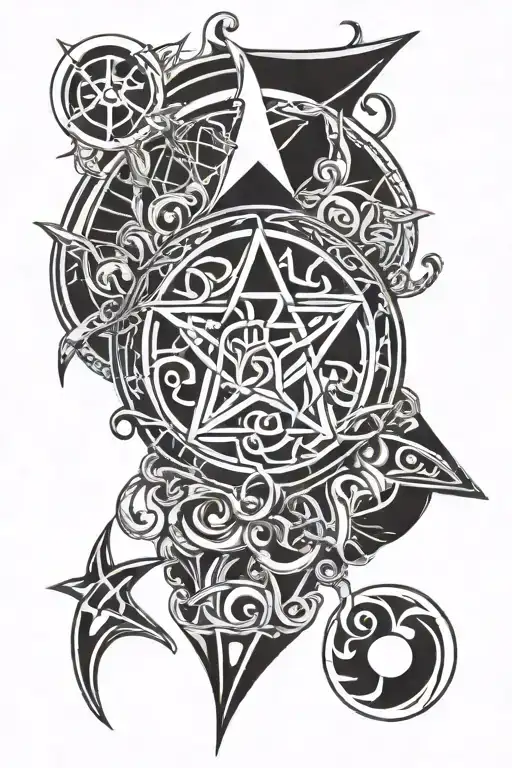 wiccan pagan symbols integrated tattoo design idea