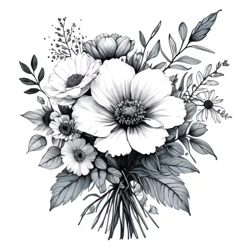 flower bouquet with birth flowers from December,  November,  and January  tattoo design idea