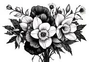 daffodil, gladilous, poppy bouquet wrapped loosely tattoo design idea