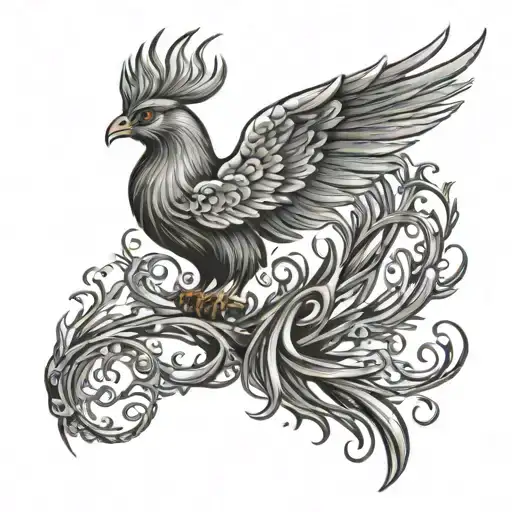 phoenix bird an tree of life intertwined tattoo design idea