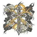 cross with lightning coming off it tattoo design idea