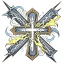 cross with lightning coming off it tattoo design idea
